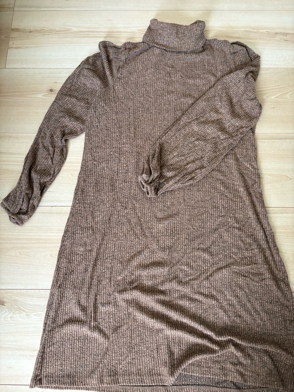 Women's Long Sleeve Turtleneck Knit Dress - Brown